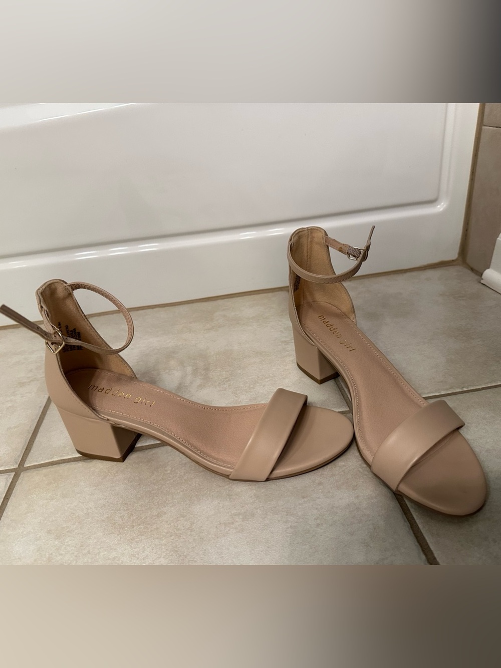 Madden Girl Nude/Tan Ankle-Strap Block Heel Sandals